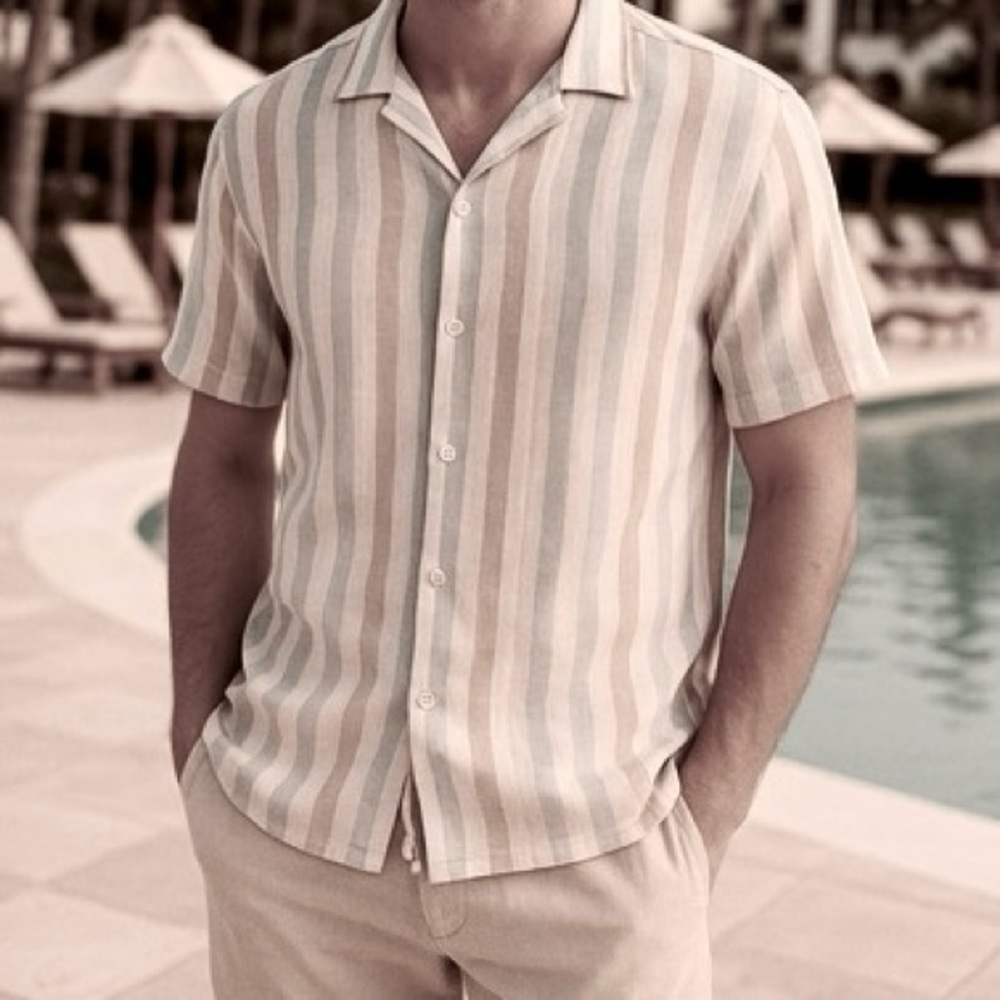 Porter & Ash Short-Sleeve Button-Up Linen Blend Shirt